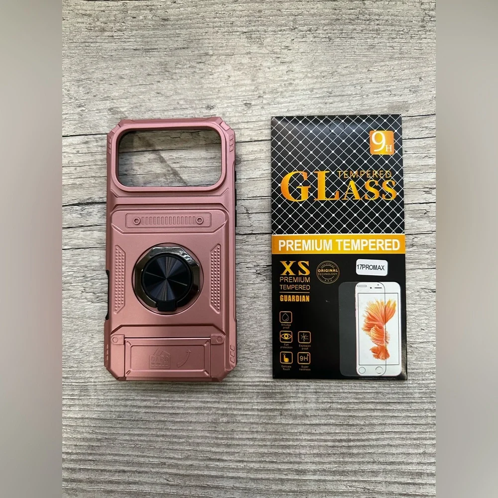 iPhone 17Pro Max Premium Tempered Glass and Rose Gold Phone Case
